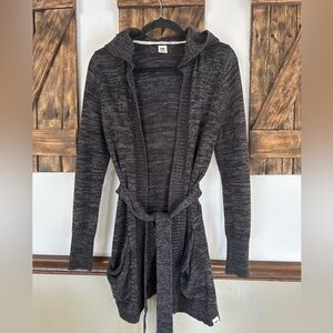 ROXY Open Front Knit Hood Dark Grey Sweater Women’s Medium